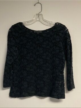 Donna Rae Black Lace Long-Sleeve Tee